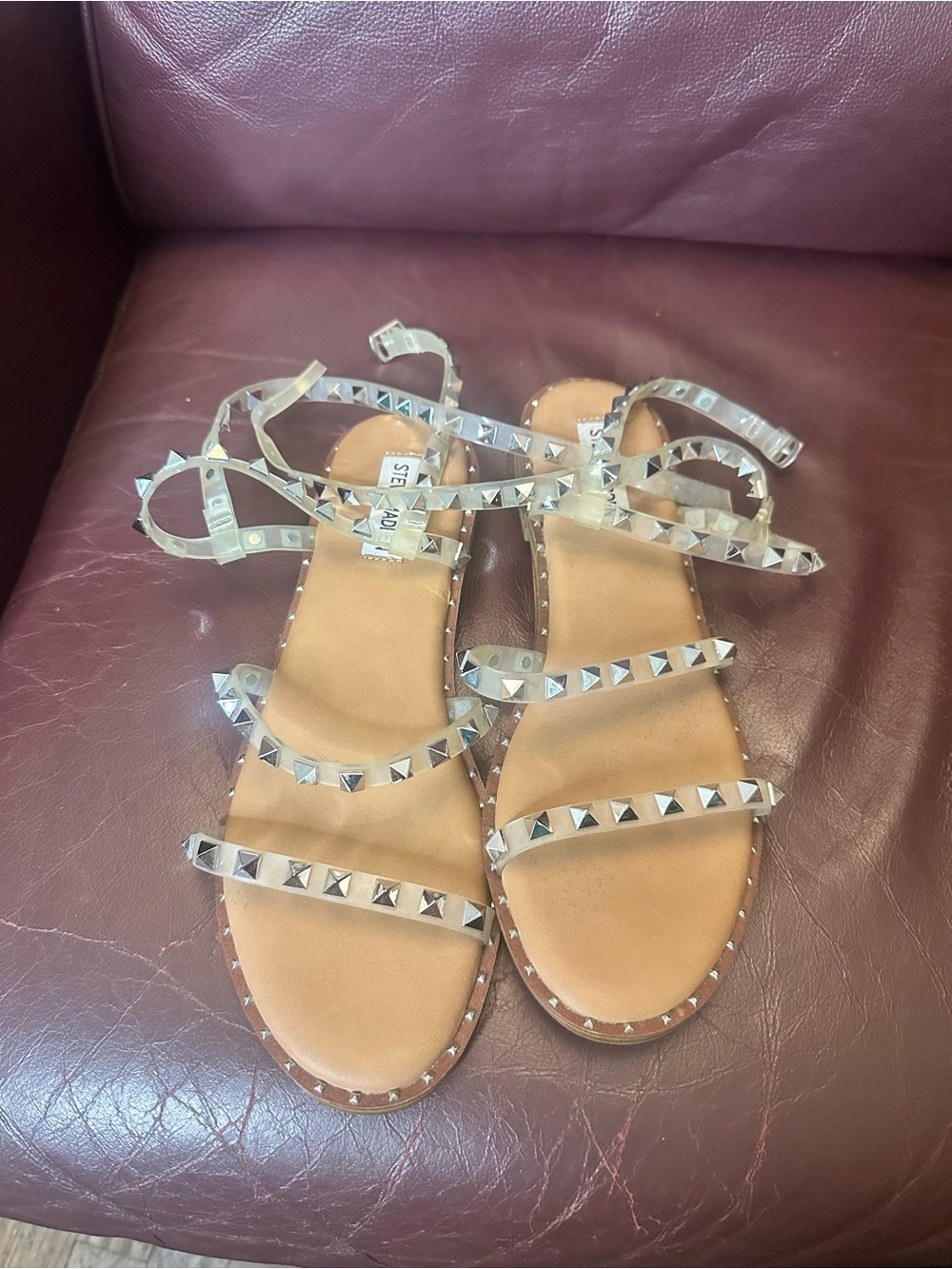 Steve Madden Clear Studded Tan Footbed Gladiator Sandals